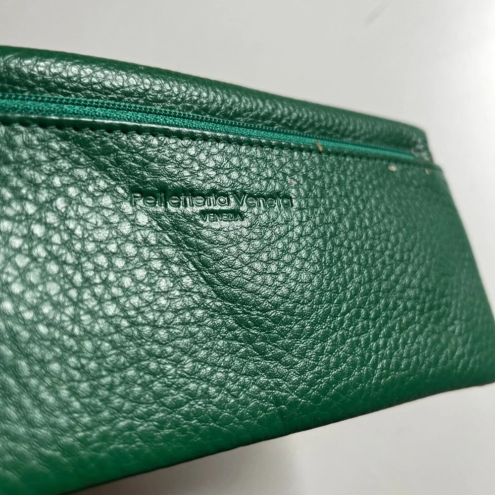 Pelletteria Veneta Venezia‎ Green Pebbled Leather Handmade Wallet Italy Snap Zip